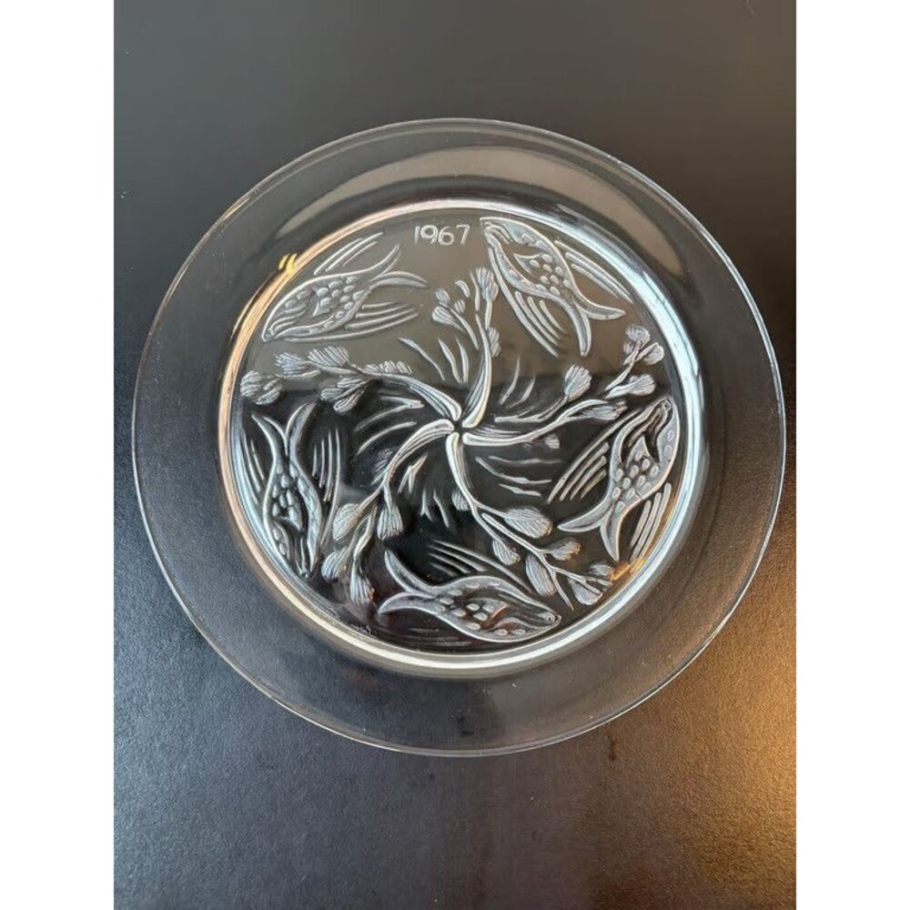1967 Clear Glass Floral Commemorative Plate Vintage